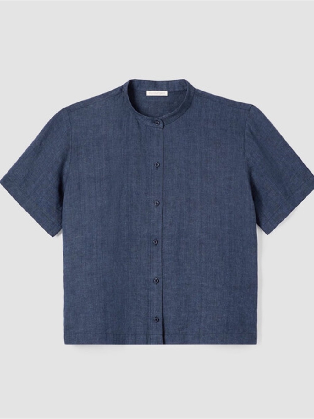 Eileen Fisher Washed 100% Organic Linen Delave Band Collar Shirt In Stone - Picture 6 of 15